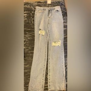 High waisted straight side split Jean